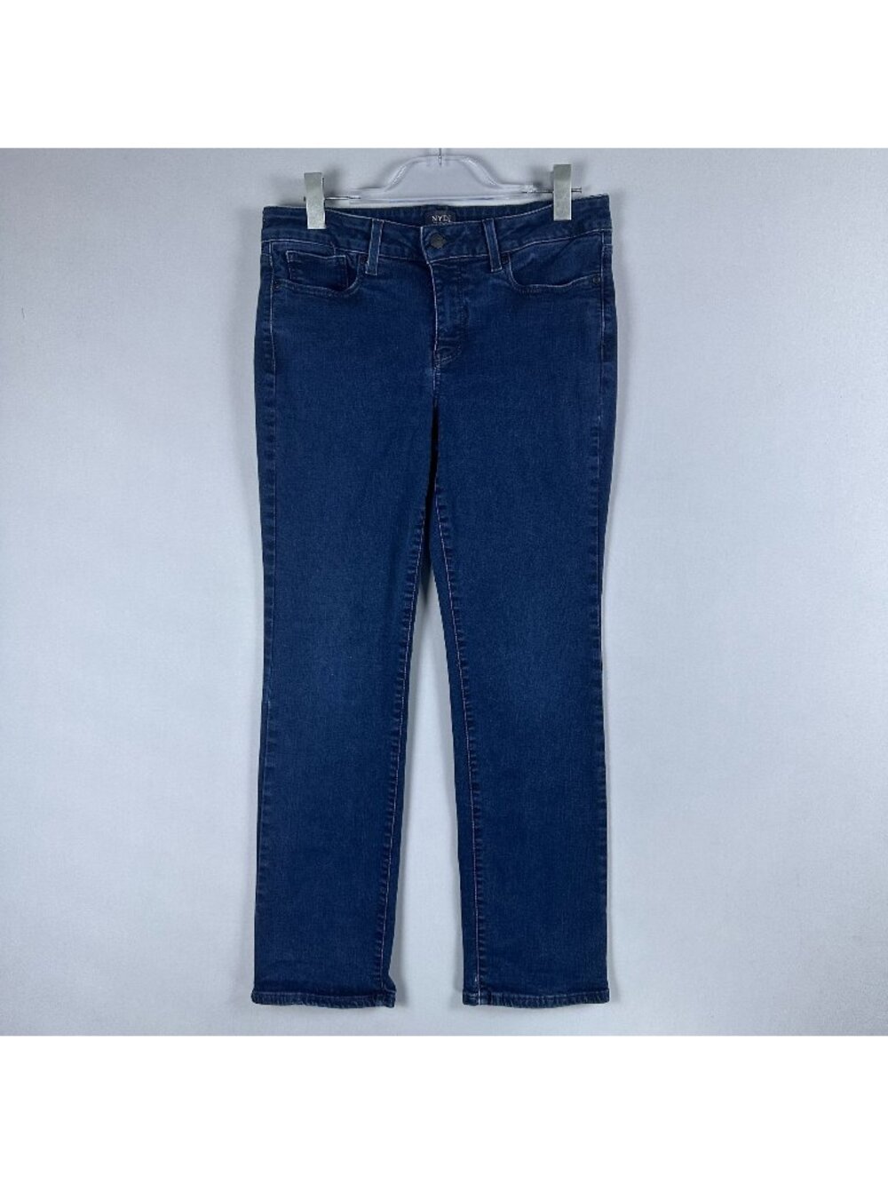 NYDJ Marilyn Jeans 10 Petite Mid Rise Straight Leg Blue Dark Wash Stretch